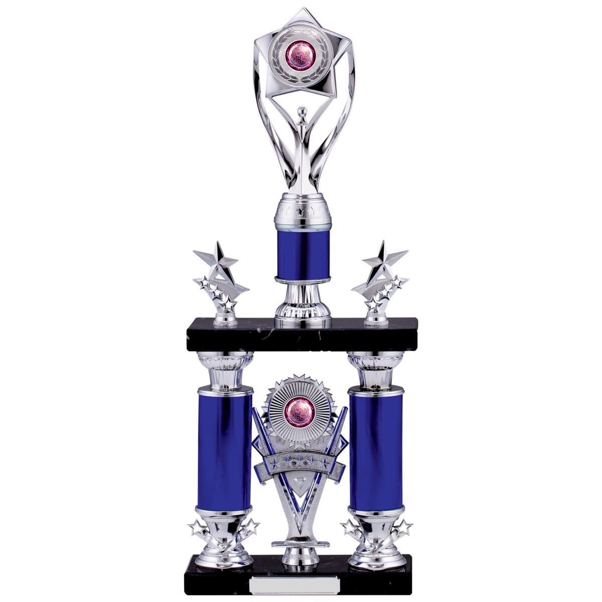 Large Tower Trophy Victory Award in Blue and Silver - A Size