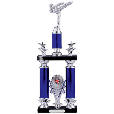 Karate Tower Trophy Silver and Blue Tube Award