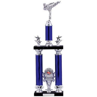 Karate Tower Trophy Silver and Blue Tube Award