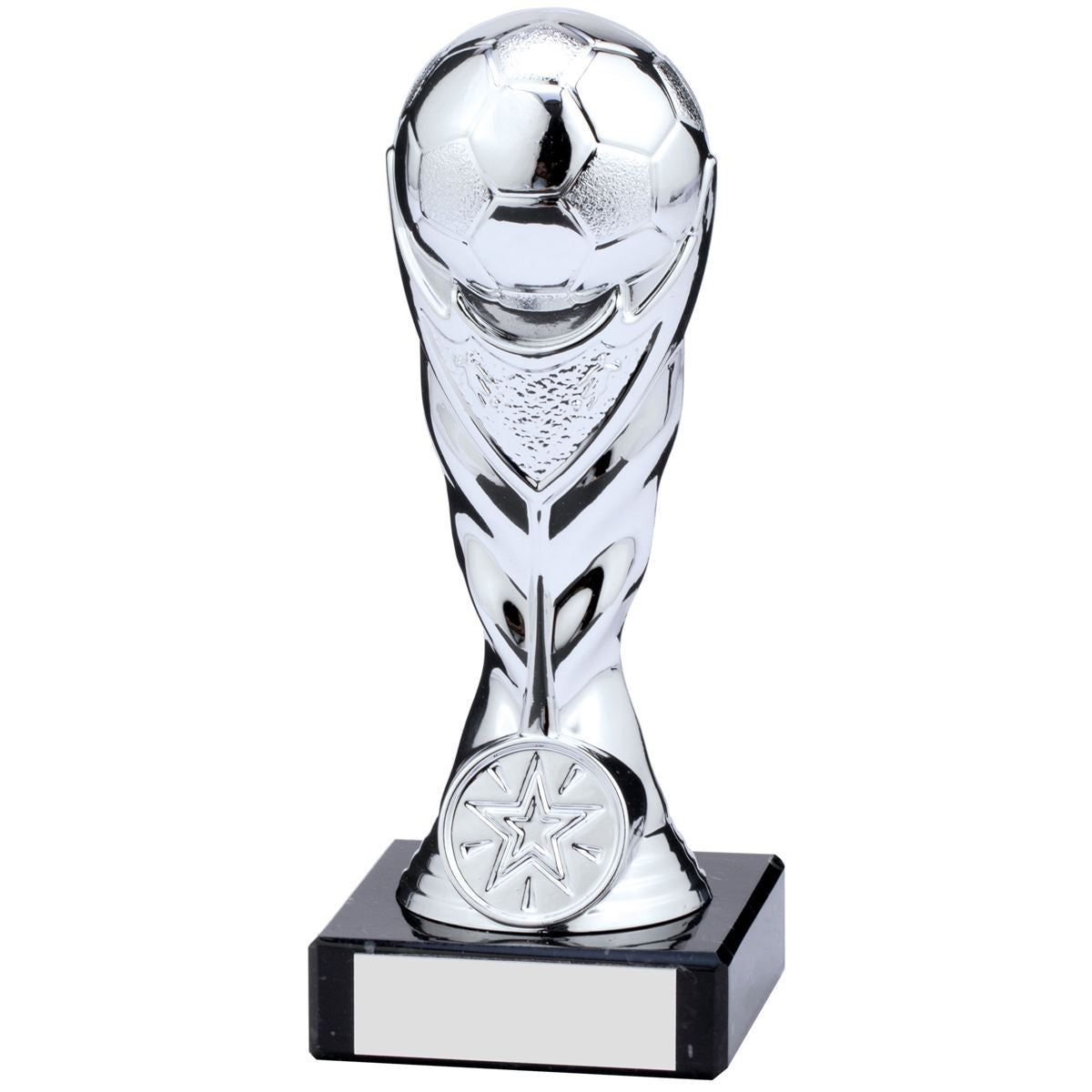 Shiny Silver Football Trophy Resin and Marble Awards - Pack of 16