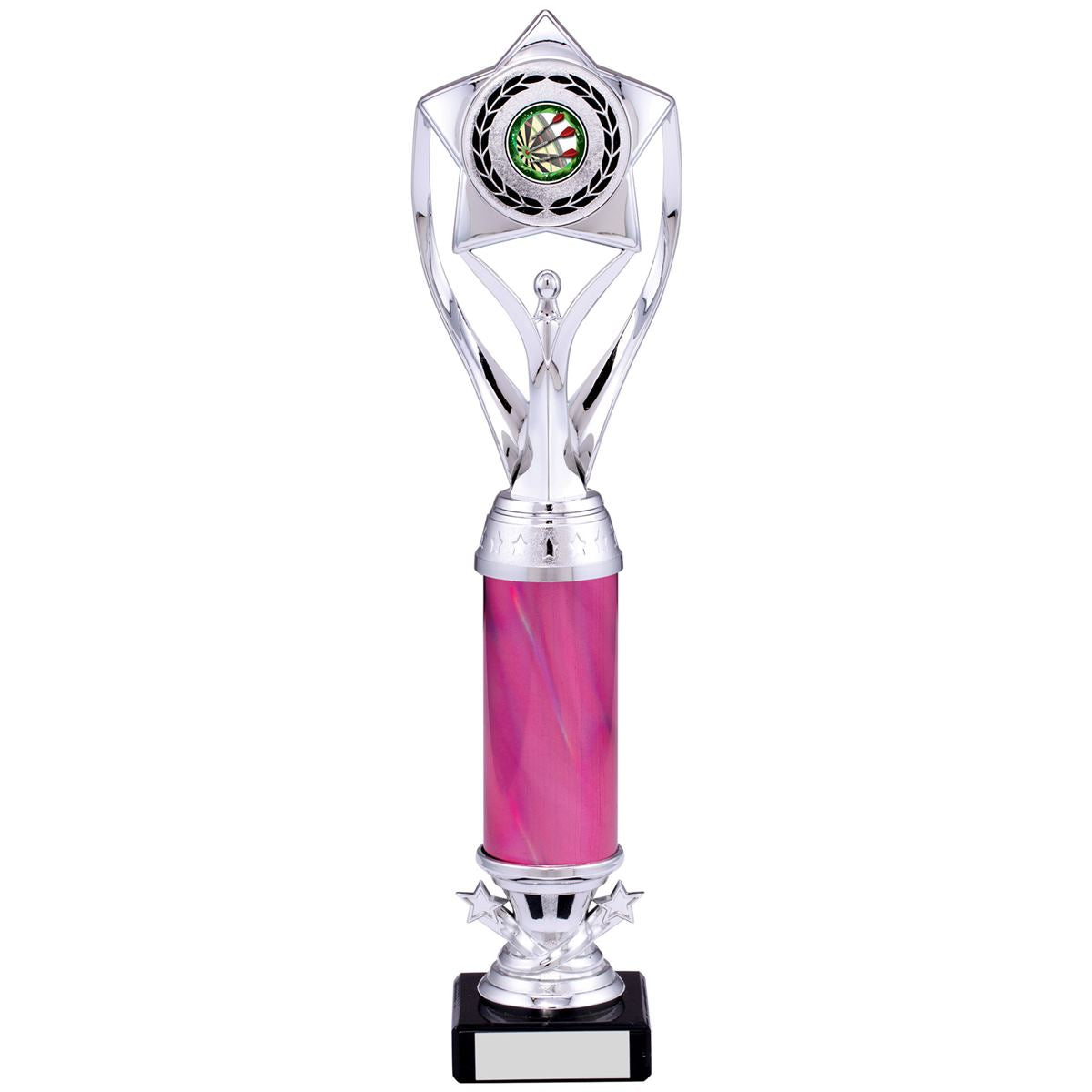 Victory Figure Tower Trophy in Silver and Pink - E Size