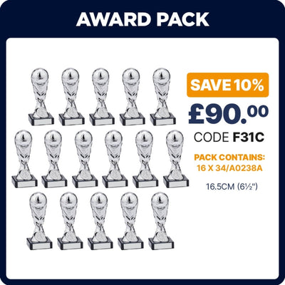 Shiny Silver Football Trophy Resin and Marble Awards - Pack of 16