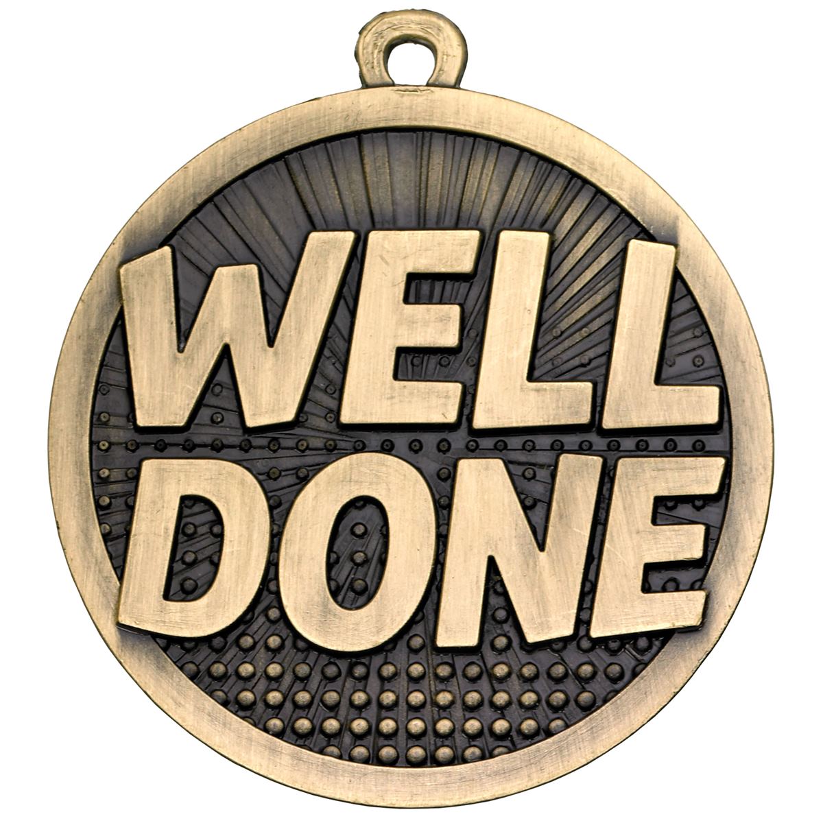 Well Done Medal Antique Gold - 50mm
