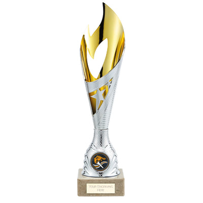 Laser Cut Inferno Flame Star Trophy Cup In Silver and Gold