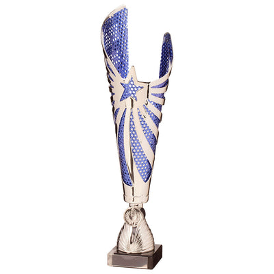 Mega Star Laser Cut Trophy Cup - Silver and Blue