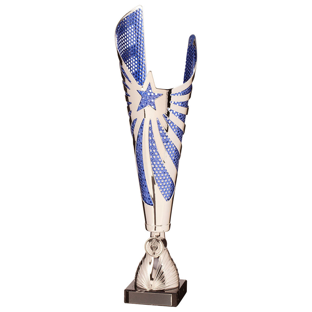 Mega Star Laser Cut Trophy Cup - Silver and Blue