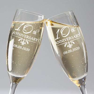Set of 2 Personalised Champagne Flutes - Wedding Anniversary