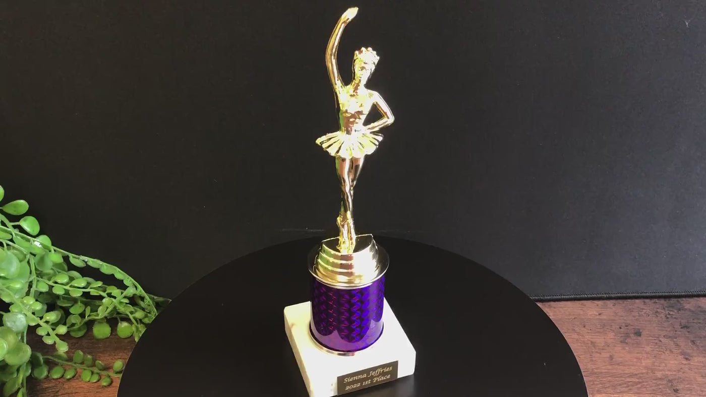 Gold Dance Ballerina Trophy With Purple Plinth