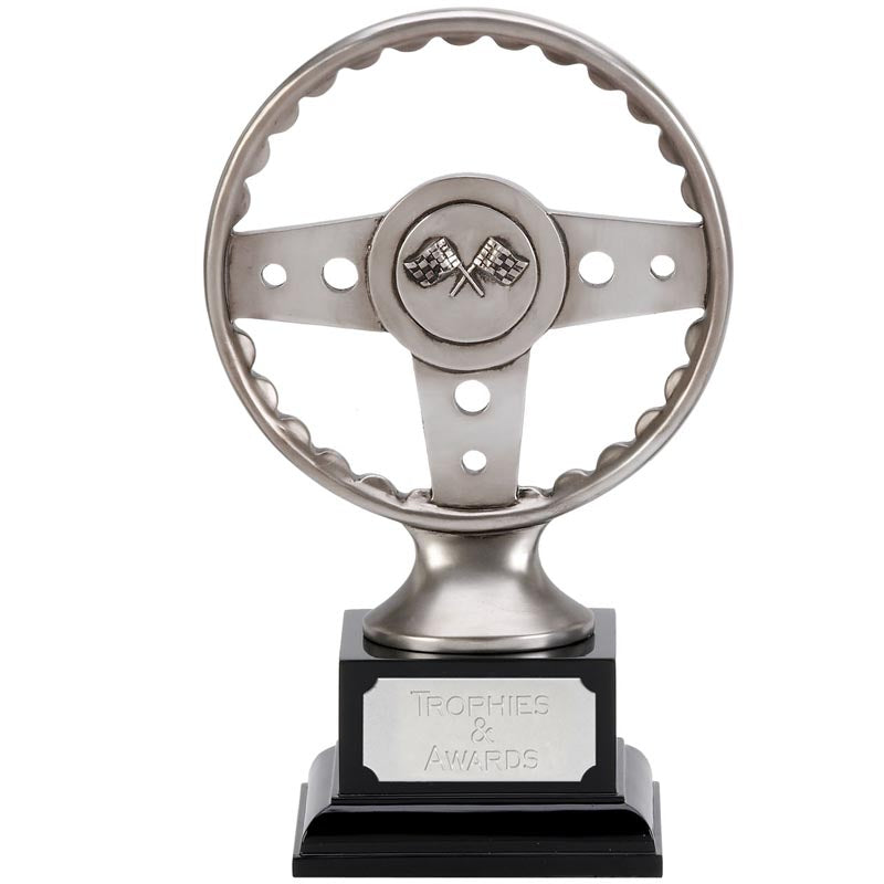 Motorsports Trophy Silver Steering Wheel Emblem Award