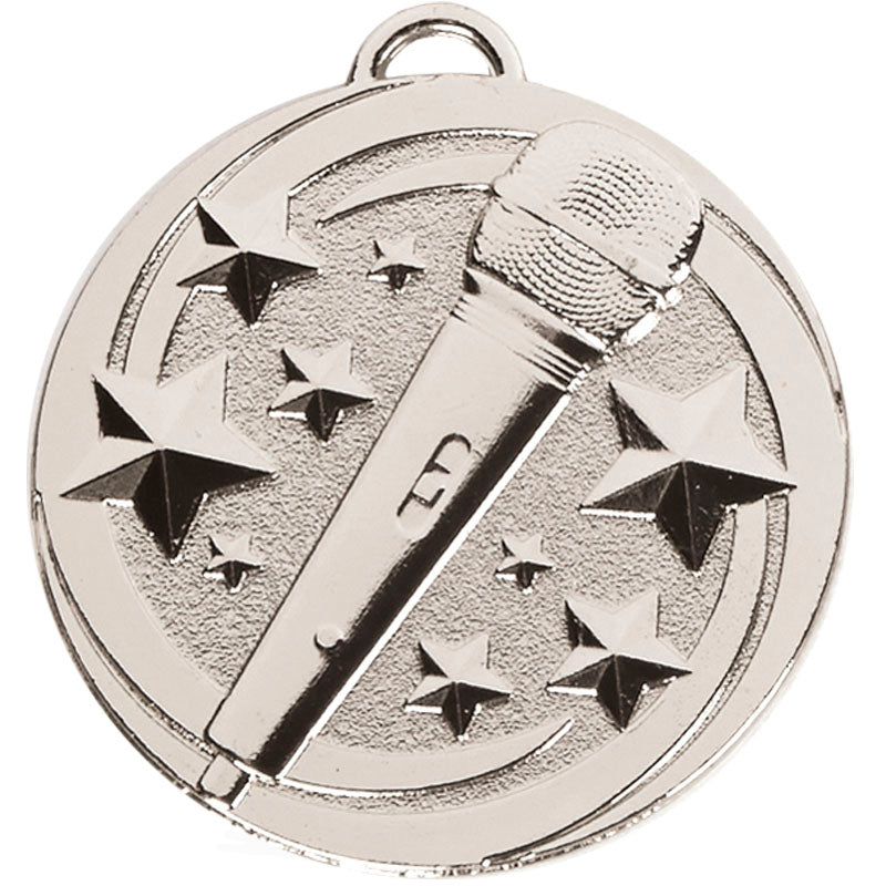 Silver Music Microphone Medal 5cm