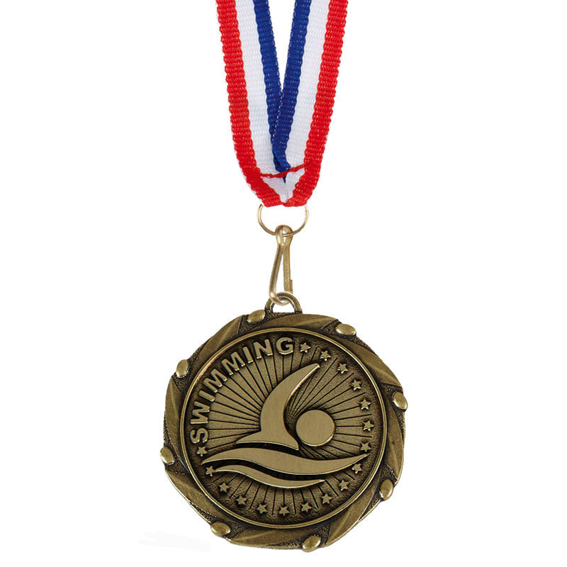 Swimming Medal Antique Gold 4.5cm