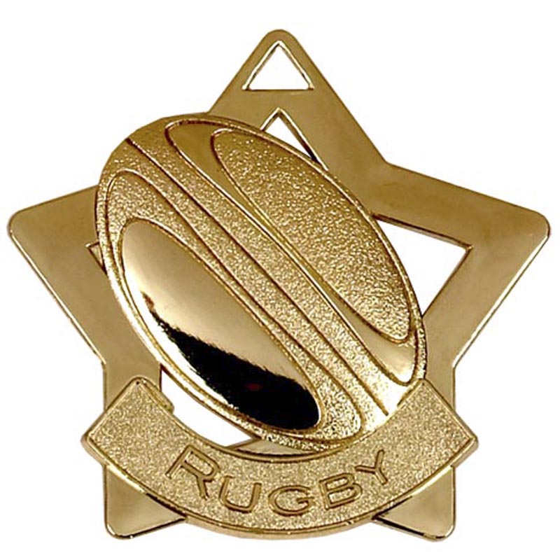Gold Rugby Mini Star Medal 5.5cm