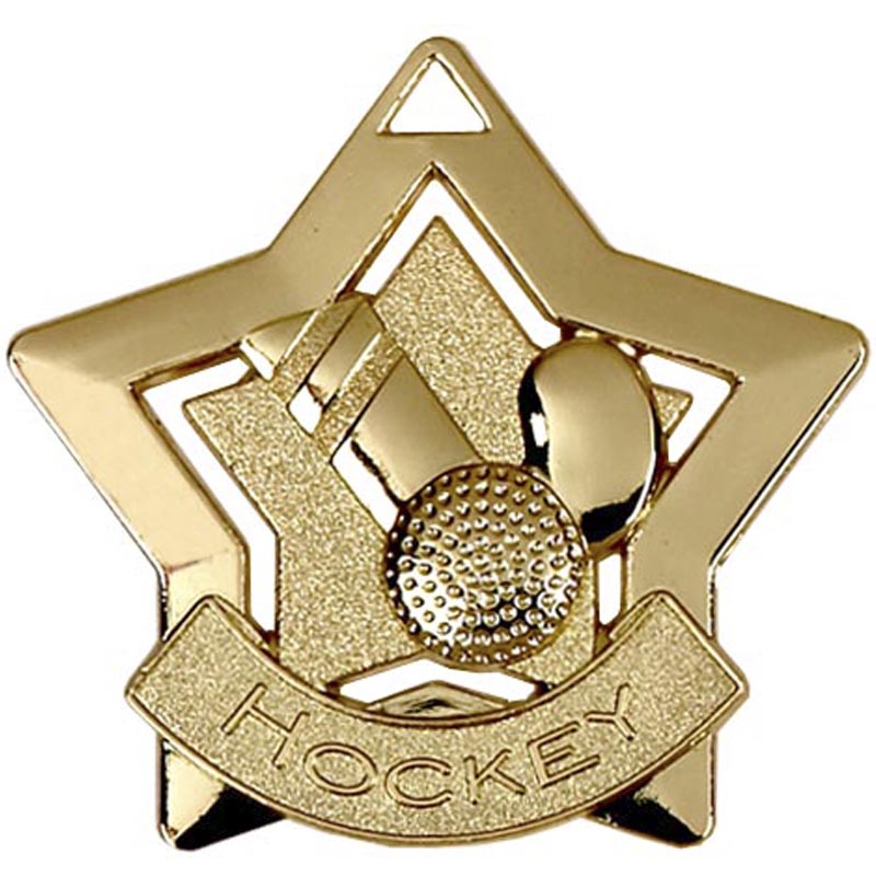 Gold Hockey Mini Star Medal 5.5cm