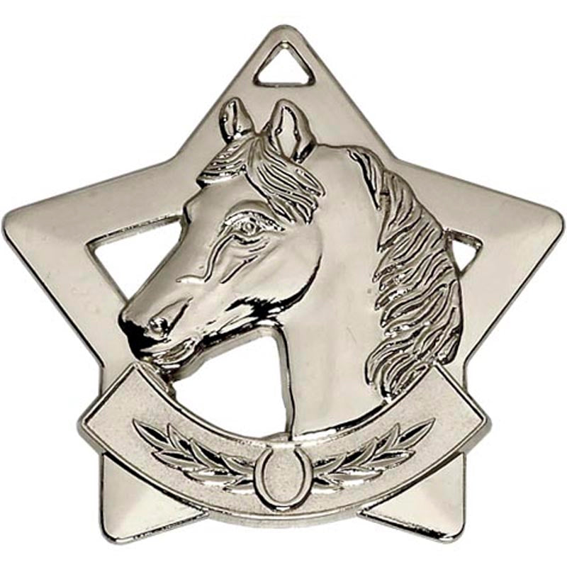Silver Horse Riding Mini Star Medal 5.5cm