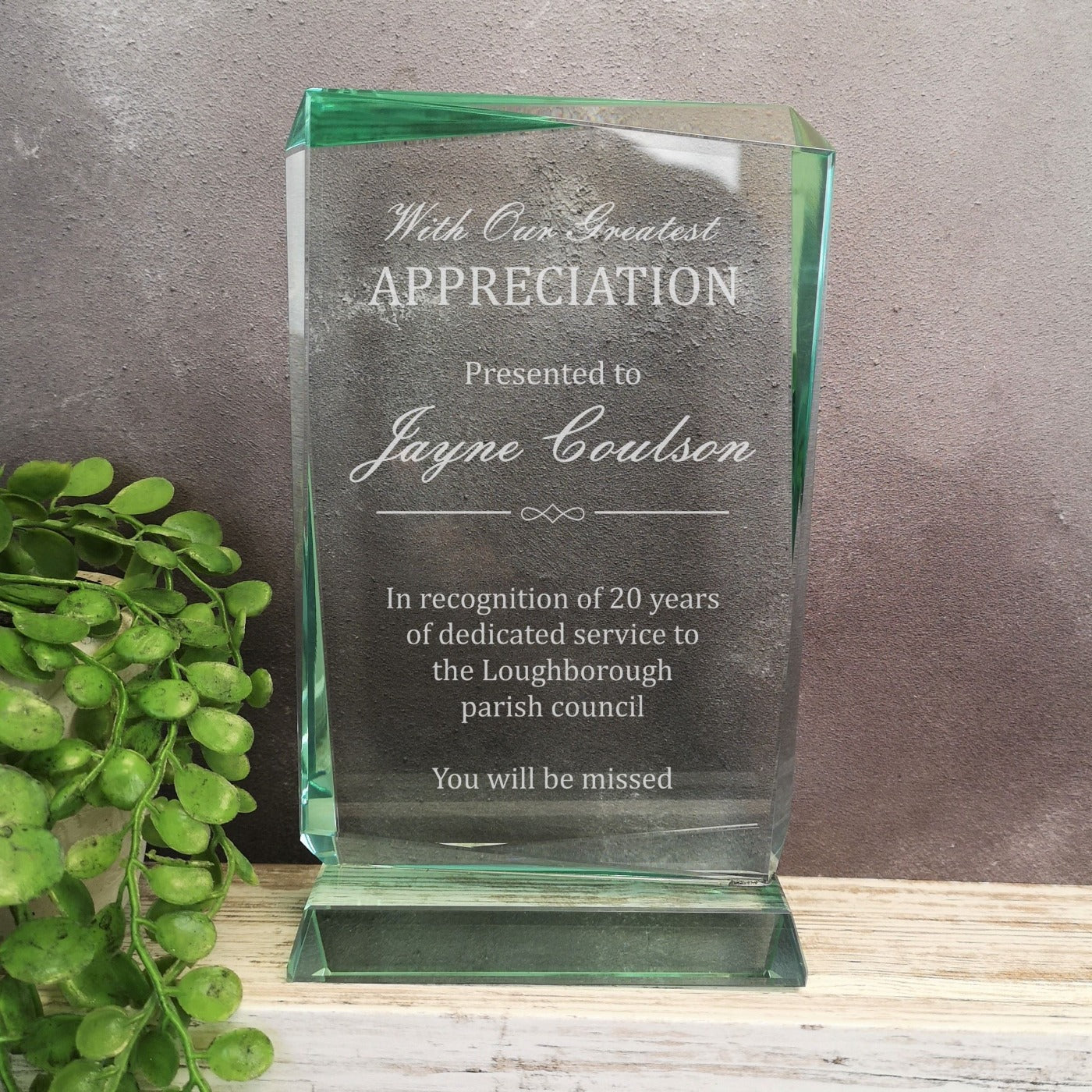 Renegade Jade Crystal Long Service or Appreciation Award