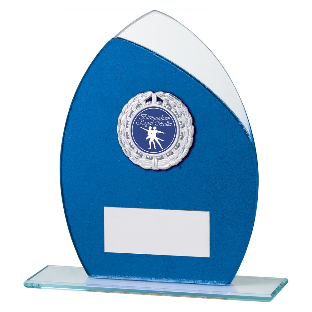 Blue Glitter Glass Plaque Award Draco Trophy