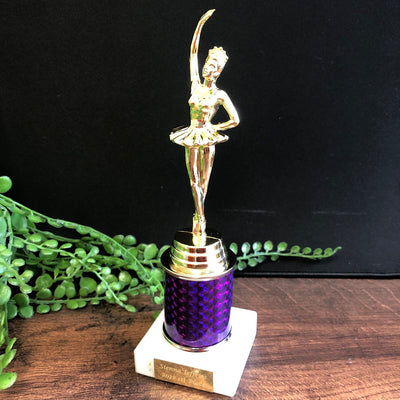 Gold Dance Ballerina Trophy With Purple Plinth