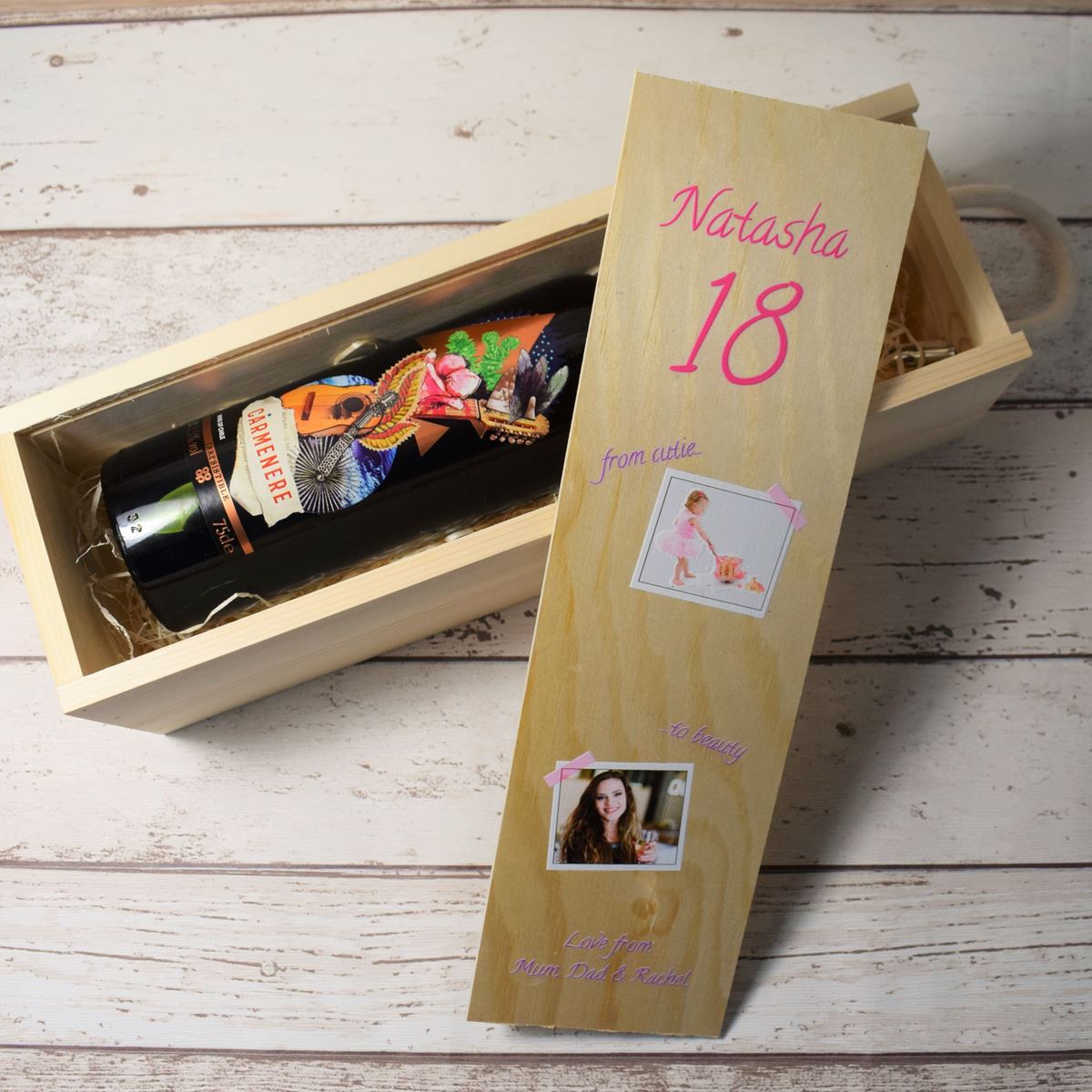 Personalised Printed Photo Wine Wooden Box - Birthday Gift