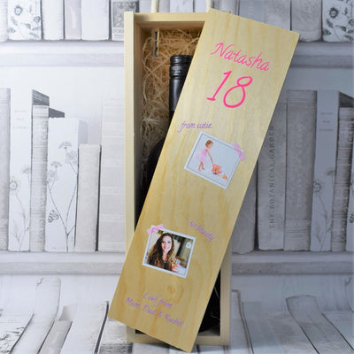 Personalised Printed Photo Wine Wooden Box - Birthday Gift