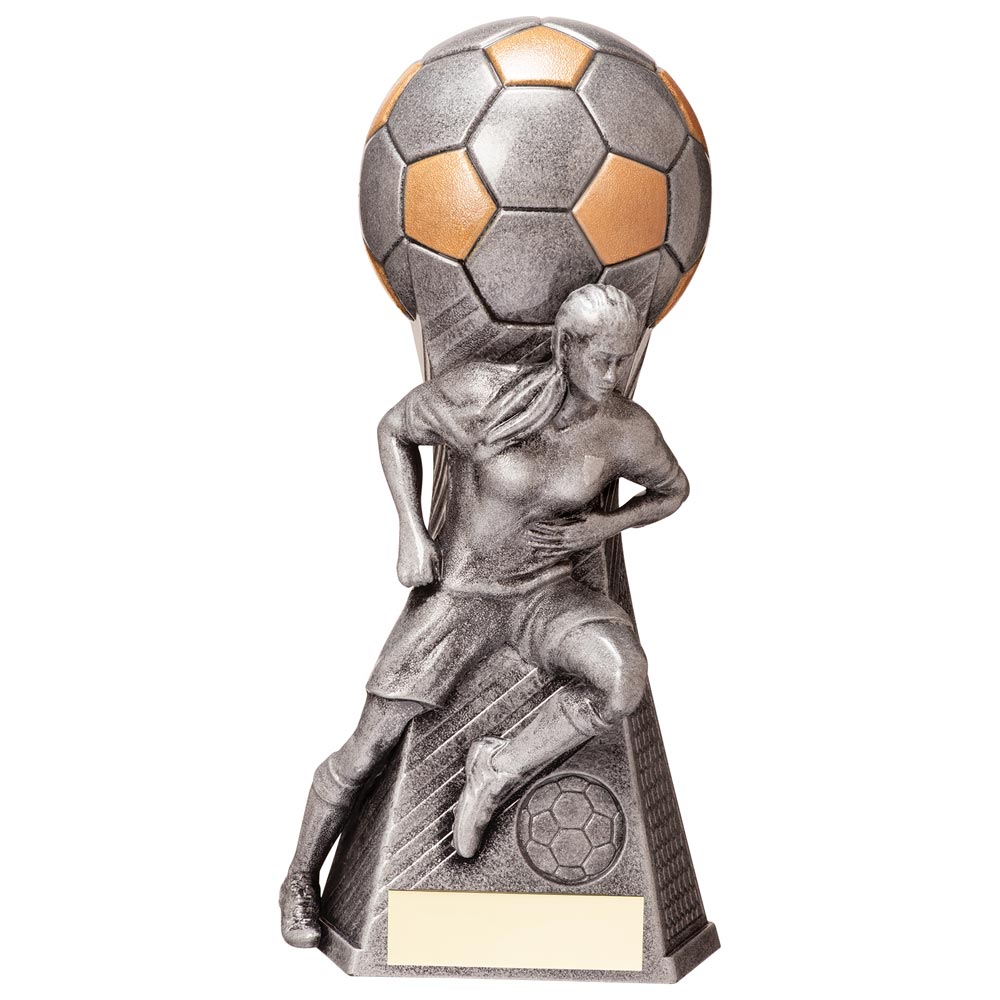 Ladies Football Trophy Trailblazer Heavyweight Antique Silver Award