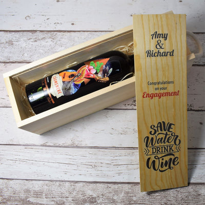 Personalised Printed Wine Wooden Box - Save Water, Drink Wine