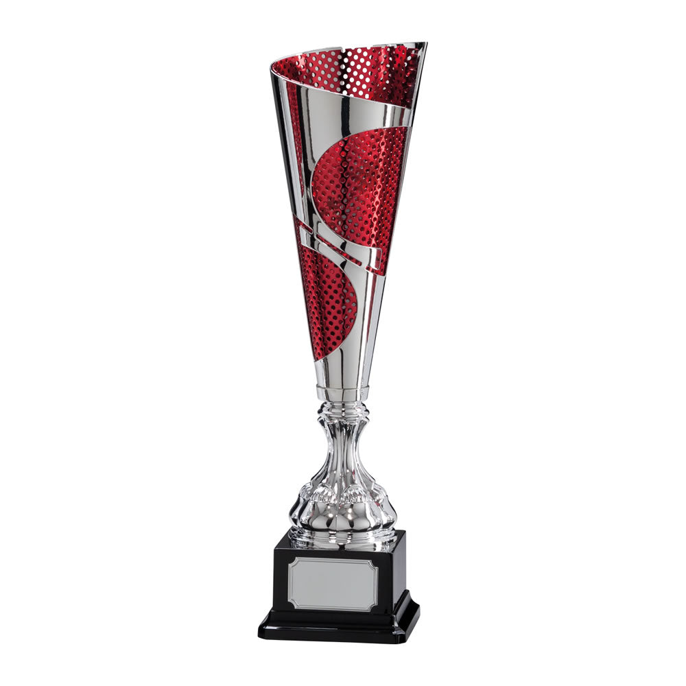 Laser Cut Quest Metal Trophy Cup In Silver And Red