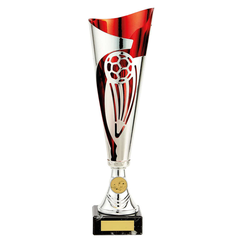 Laser Cut Champions Metal Football Cup in Silver And Red – North
