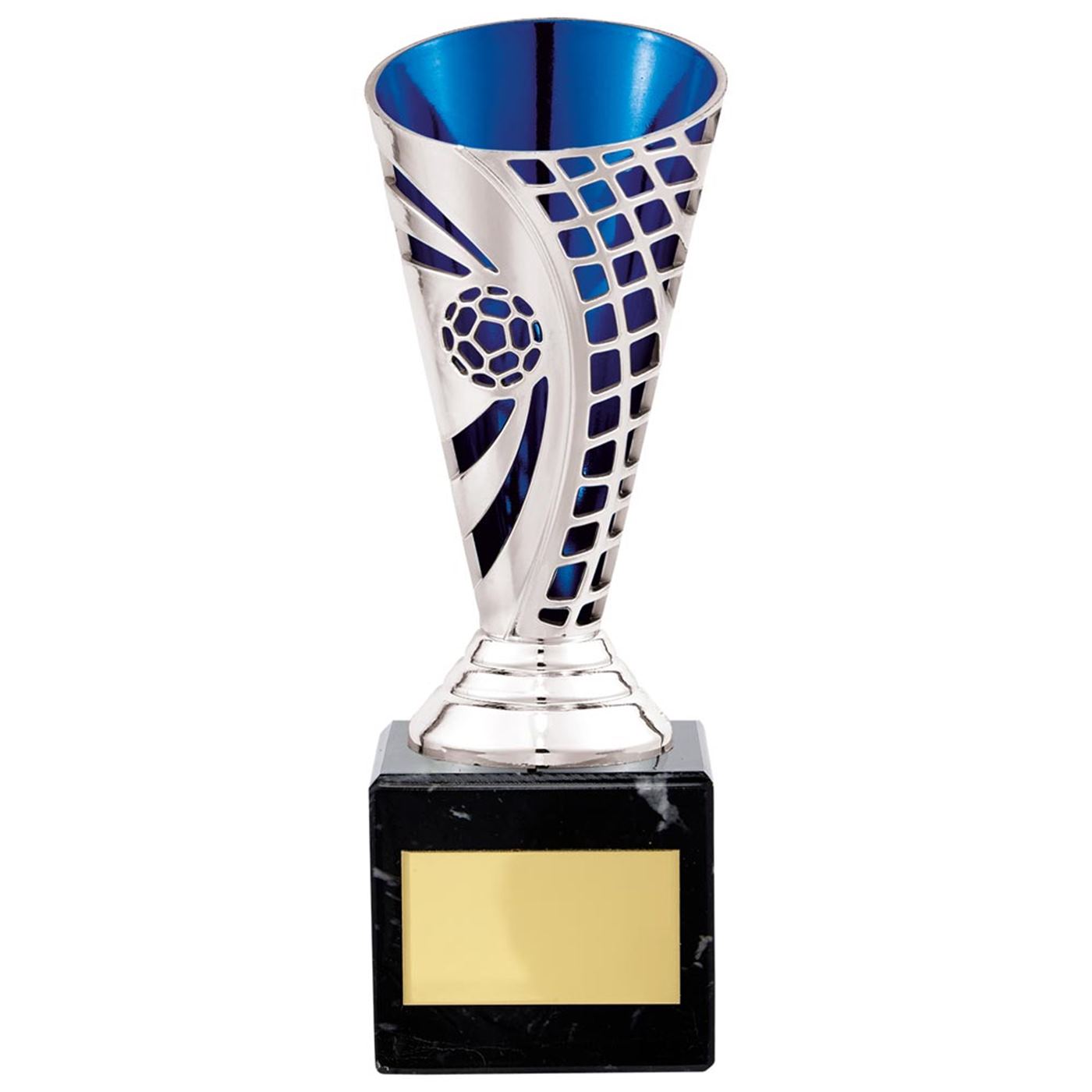 Football Series Defender Trophy Cup In Silver & Blue