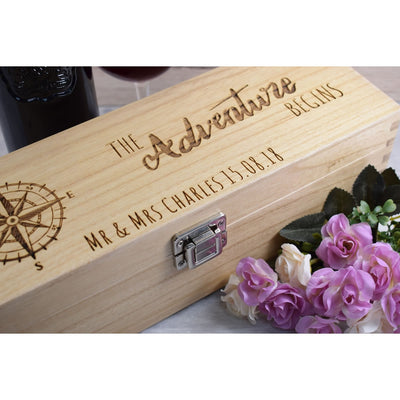 Personalised Wooden Wine Box - The Adventure Beings