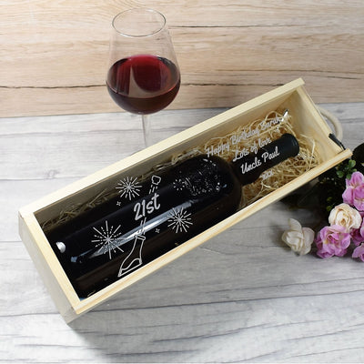 Personalised Wooden Wine Box with Clear Lid - Birthday Gift