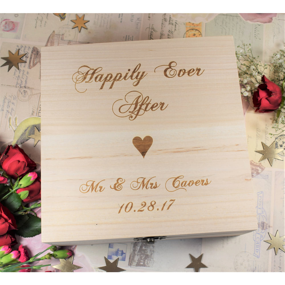 Wooden Keepsake Wedding Memory Box - Happily Ever After