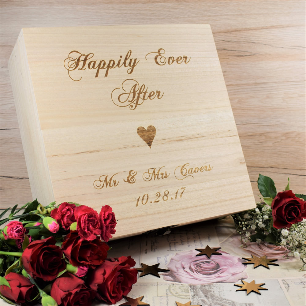 Wooden Keepsake Wedding Memory Box - Happily Ever After