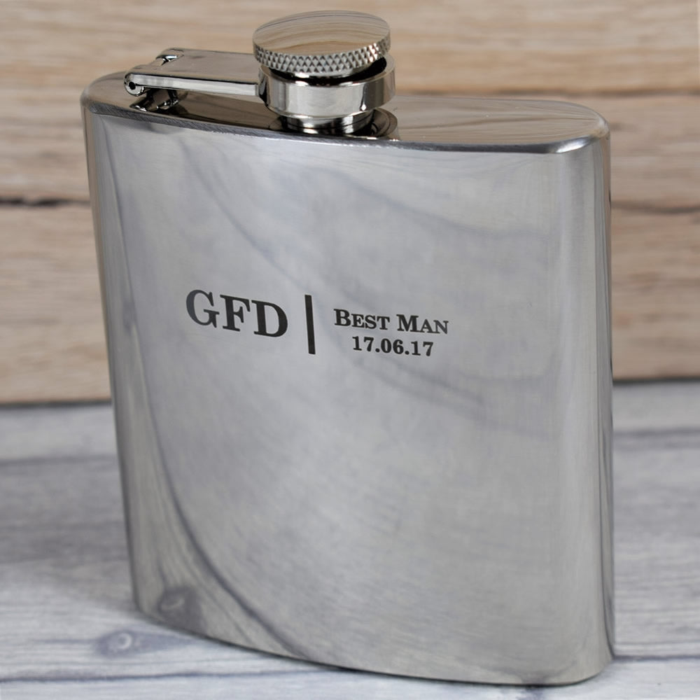 Personalised Silver Wedding Initials Hip Flask Gift Set