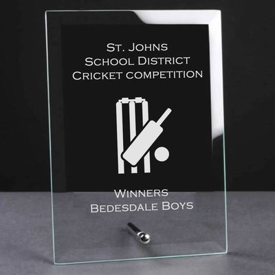 Glass Plaque Trophy Award - Cricket