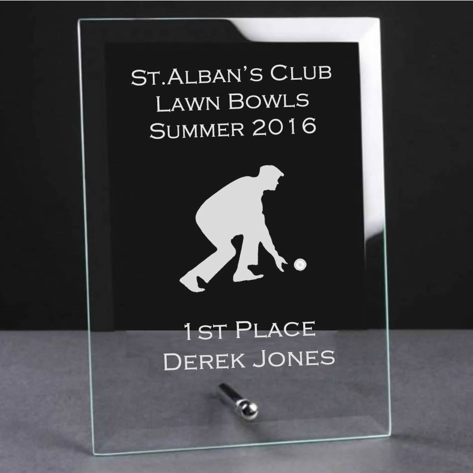 Glass Plaque Trophy Award - Lawn Bowls