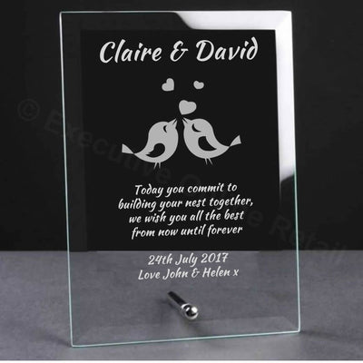 Love Birds Anniversary or Wedding Gift Glass Plaque
