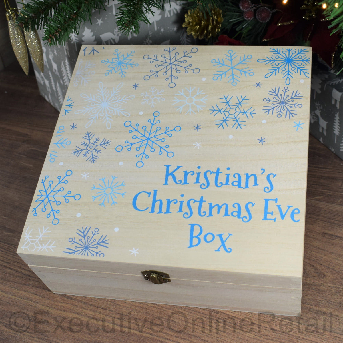 Personalised Printed Wooden Christmas Eve Box - Snowflakes