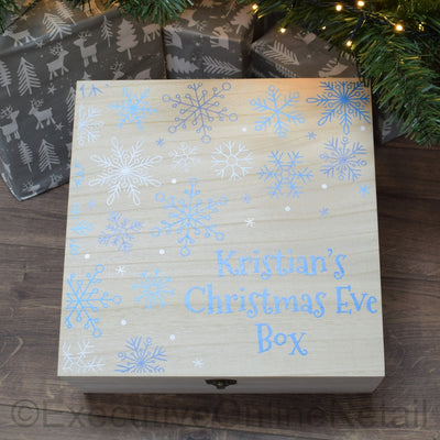 Personalised Printed Wooden Christmas Eve Box - Snowflakes