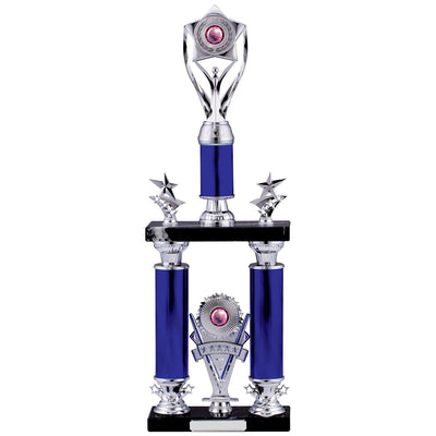 Large Tower Trophy Victory Award in Blue and Silver - B Size