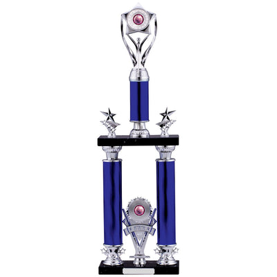 Large Tower Trophy Victory Award in Blue and Silver - C Size