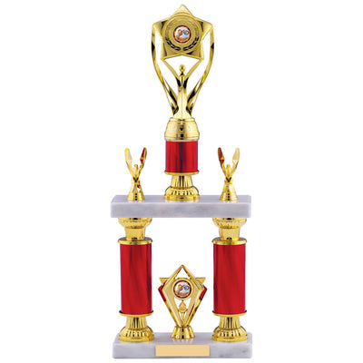 Large Tower Trophy Victory Award in Red and Gold - A Size