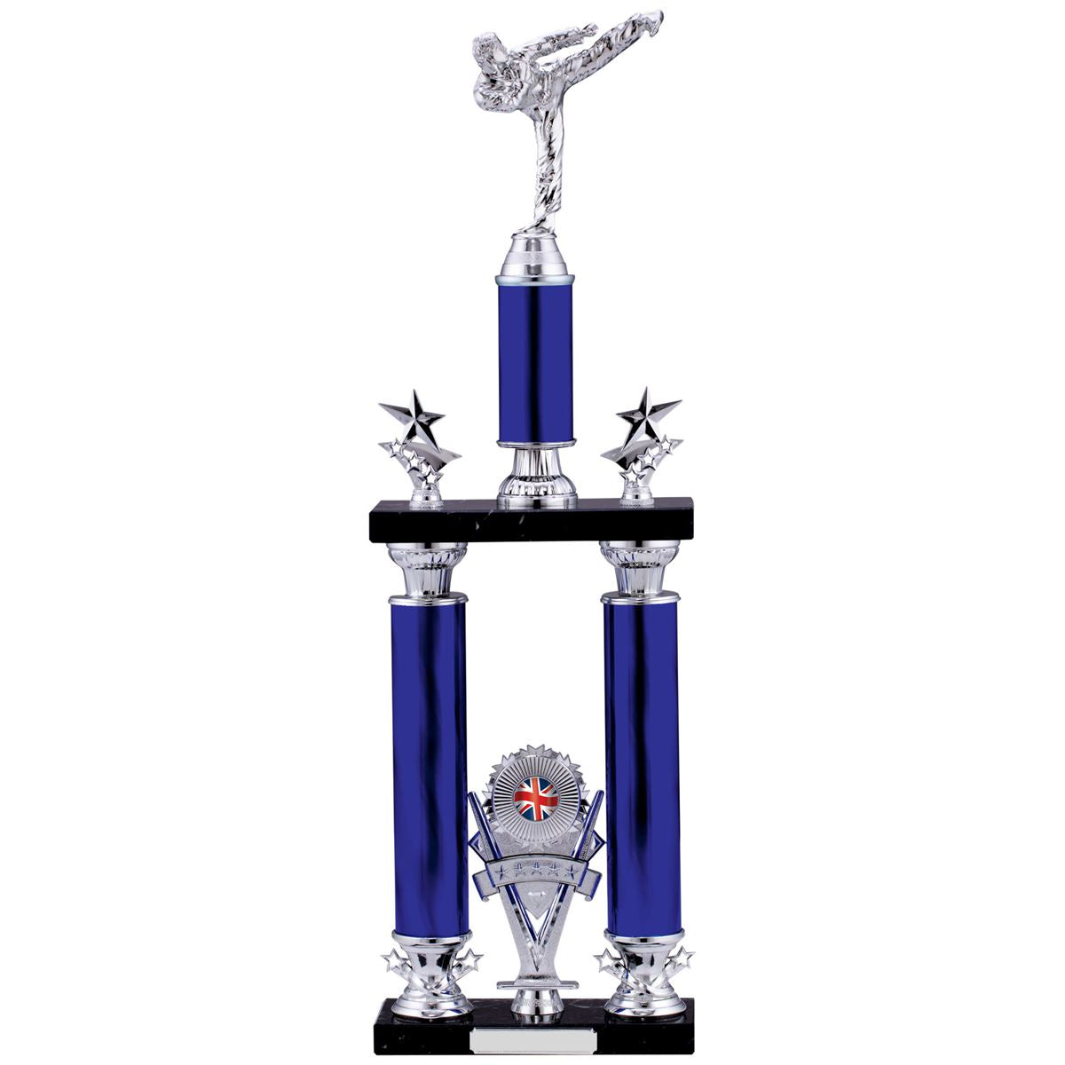 Karate Tower Trophy Silver and Blue Tube Award