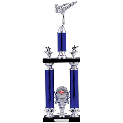 Karate Tower Trophy Silver and Blue Tube Award