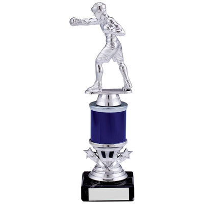 Boxing Mini Tower Trophy Silver and Blue Tube Award - A Size