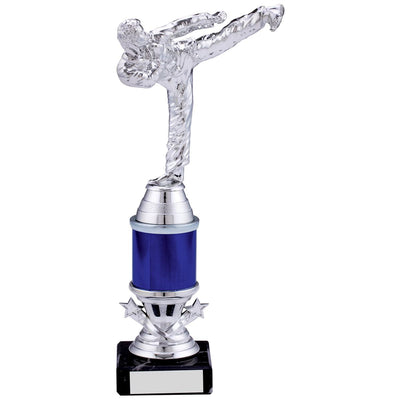 Karate Mini Tower Trophy Silver and Blue Tube Award