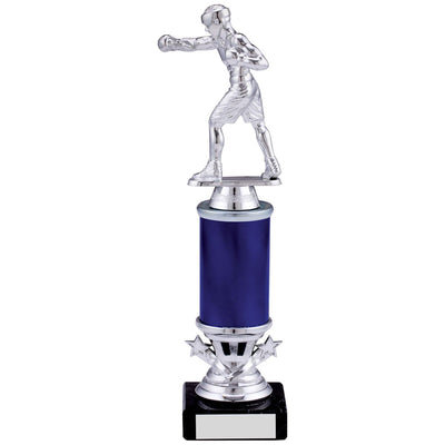 Boxing Mini Tower Trophy Silver and Blue Tube Award - B Size