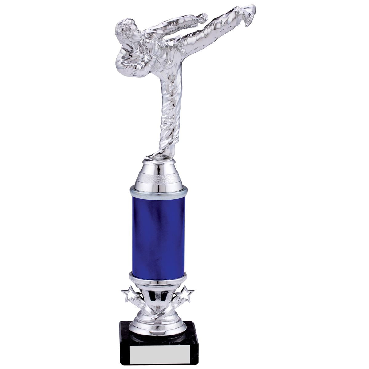 Karate Mini Tower Trophy Silver and Blue Tube Award