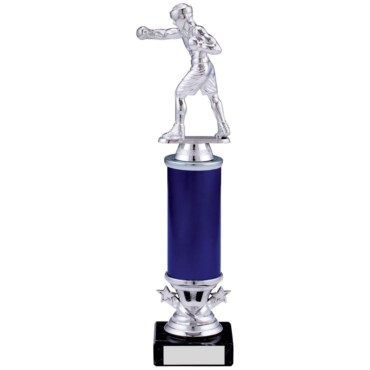 Boxing Mini Tower Trophy Silver and Blue Tube Award - C Size