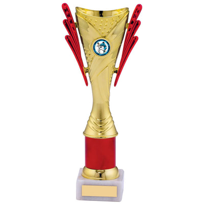 Trophy Cup Tower Award in Gold and Red