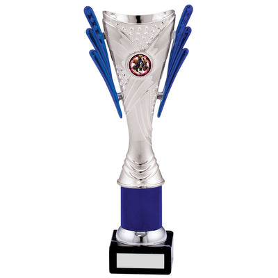 Trophy Cup Tower Award in Silver and Blue - B Size